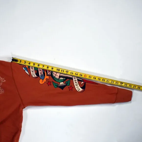 Vintage Ed Hardy All Over Print Embroidered Zip Up Hoodie - XL
